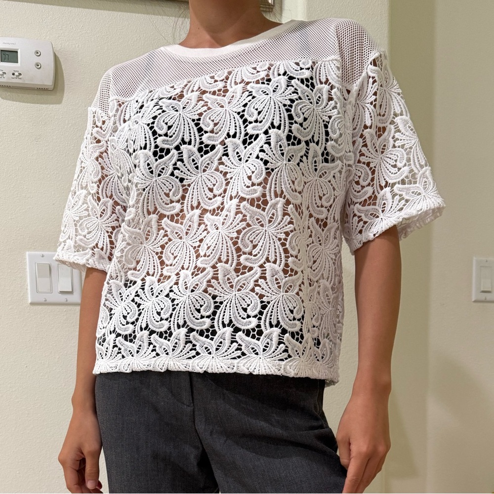 LOFT White Lace Overlay Top - Size Small